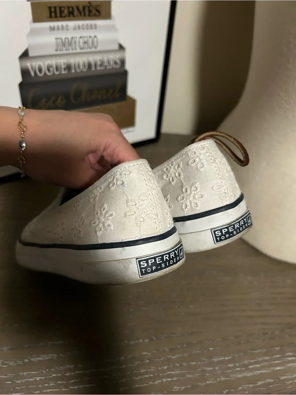 Sperry Top Slider White Floral Eyelet Slip-On Sneakers,Size 7 1/2